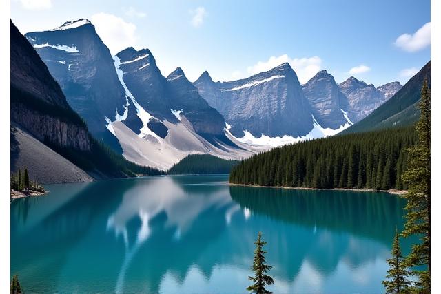 Majestic Canadian Rockies peaks with clear blue lakes