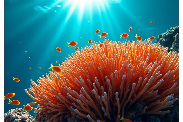 Vibrant coral and colorful fish in the Great Barrier Reef